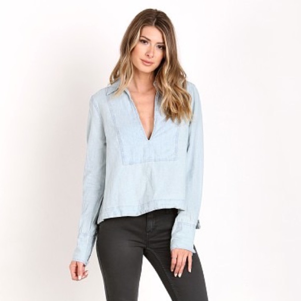Free People Ready or Not Chambray Top (Rumi Wash)